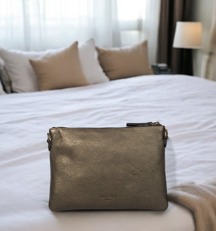 Antoinette Ameska Pochette GIZEH Noir/Lézard Kaki Bronze