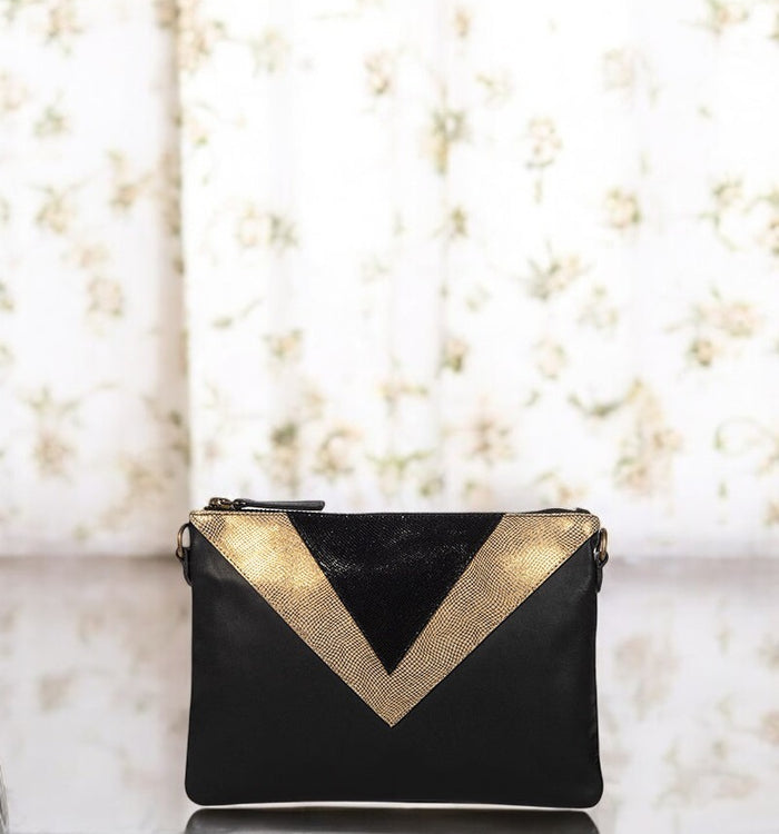 Antoinette Ameska Pochette GIZEH Noir/Lézard Kaki Bronze