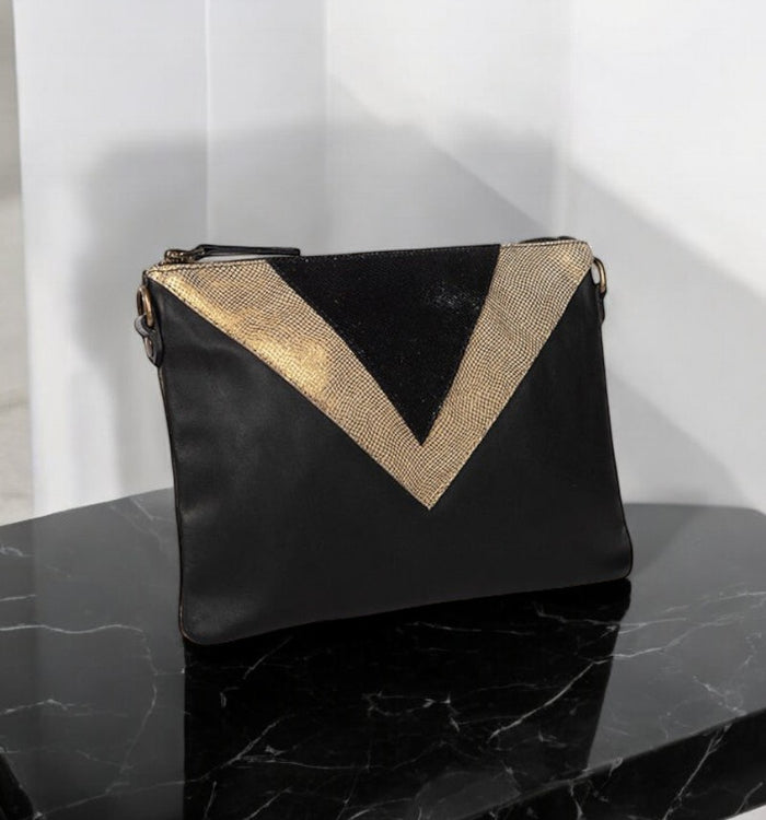 Antoinette Ameska Pochette GIZEH Noir/Lézard Kaki Bronze