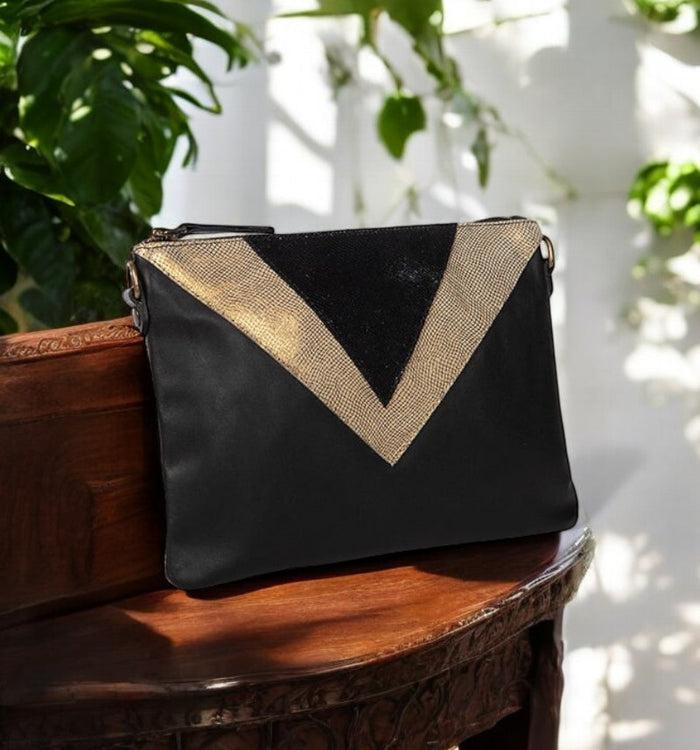 antoinette ameska Pochette GIZEH Noir/Lézard Kaki Bronze