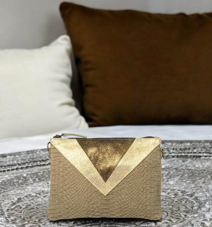 Antoinette Ameska Pochette GIZEH Python Kaki/Lézard Or