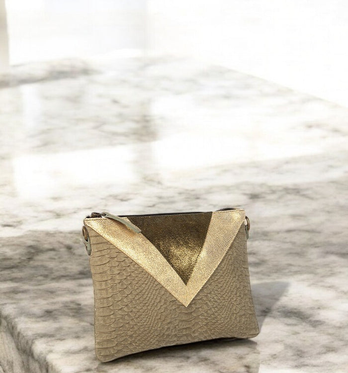antoinette ameska Pochette GIZEH Python Kaki/Lézard Or