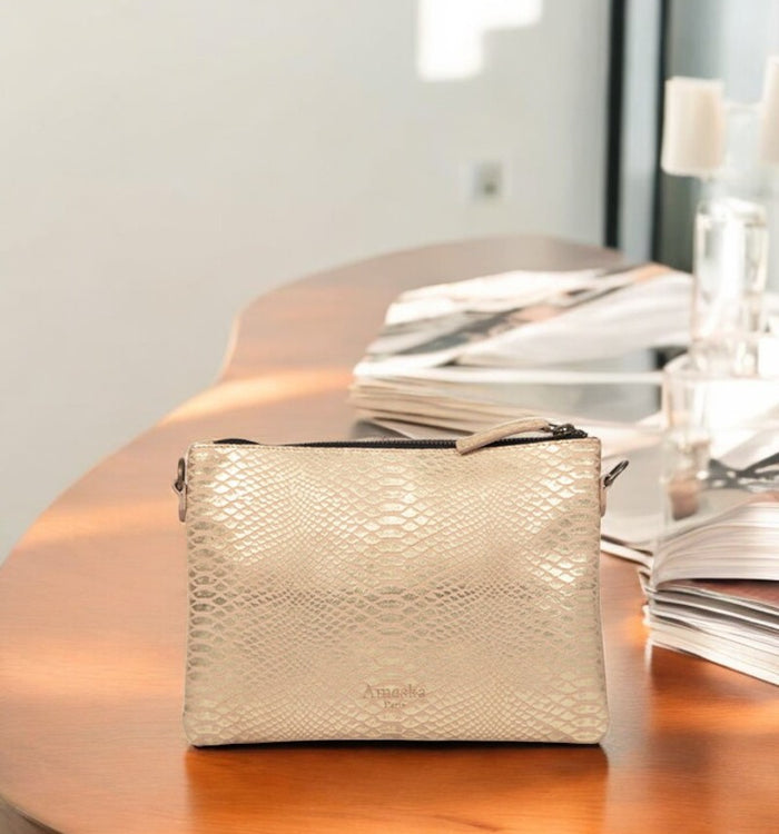 Antoinette Ameska Pochette GIZEH Python Rose/Paillette Bordeaux