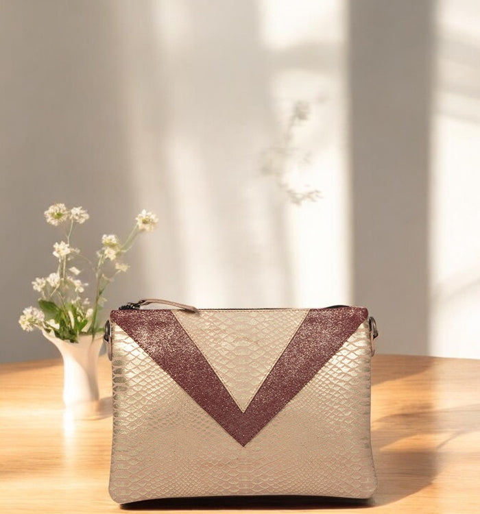 Antoinette Ameska Pochette GIZEH Python Rose/Paillette Bordeaux