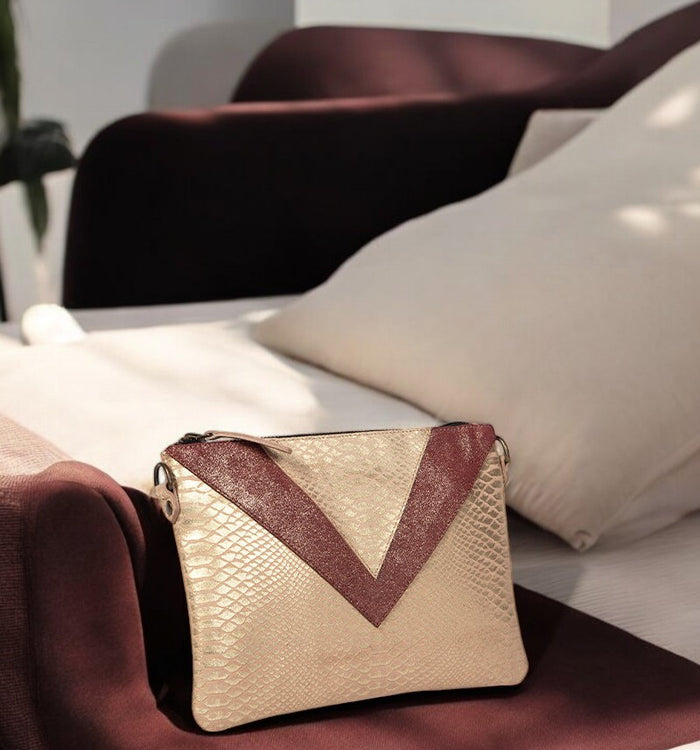 Antoinette Ameska Pochette GIZEH Python Rose/Paillette Bordeaux