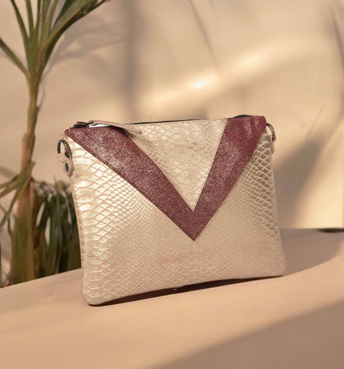 antoinette ameska Pochette GIZEH Python Rose/Paillette Bordeaux