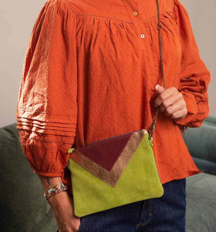 antoinette ameska Pochette GIZEH Vert Citron/Bordeaux
