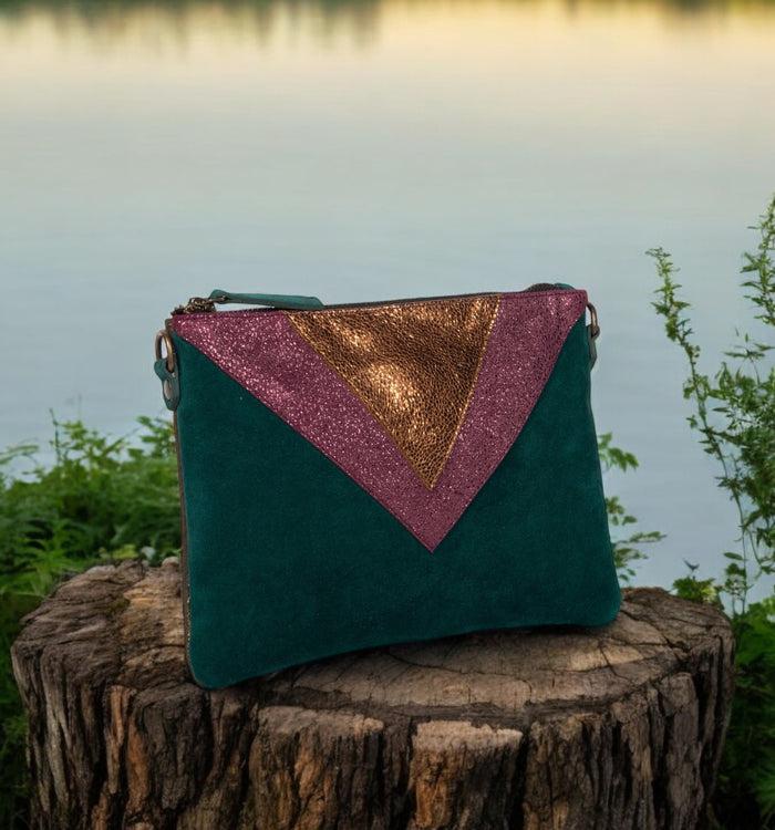 Antoinette Ameska Pochette GIZEH Vert Foncé/Paillette Bordeaux