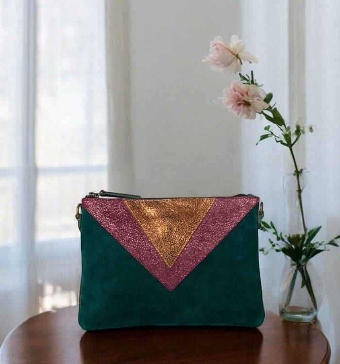 antoinette ameska Pochette GIZEH Vert Foncé/Paillette Bordeaux