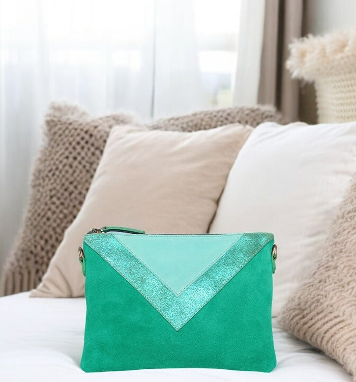 Antoinette Ameska Pochette GIZEH Vert Herbe/Paillette Turquoise