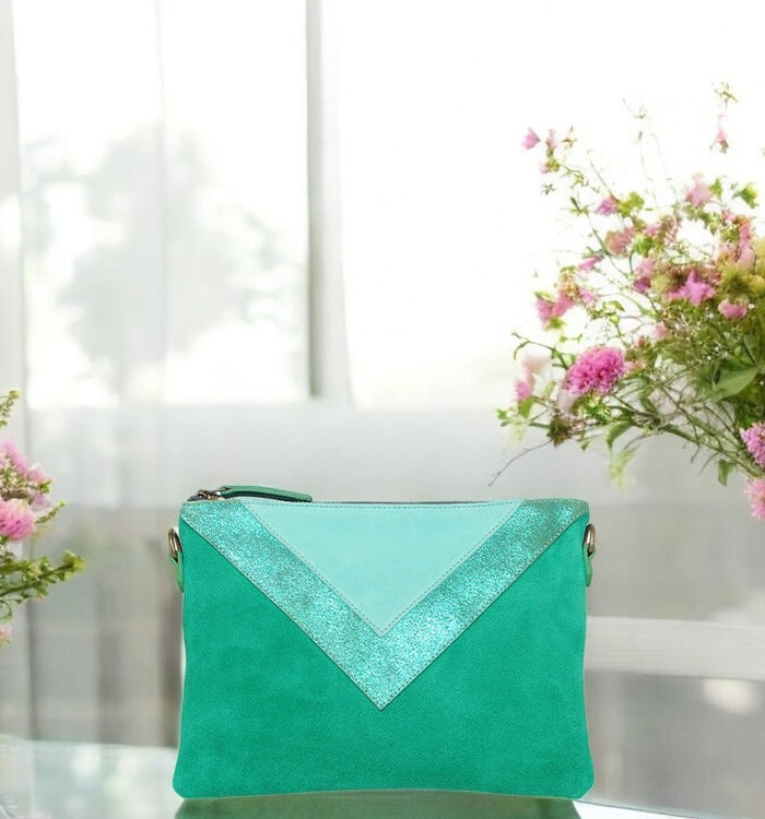 Antoinette Ameska Pochette GIZEH Vert Herbe/Paillette Turquoise