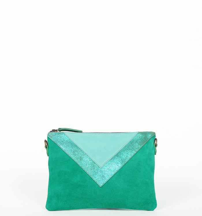 Antoinette Ameska Pochette GIZEH Vert Herbe/Paillette Turquoise