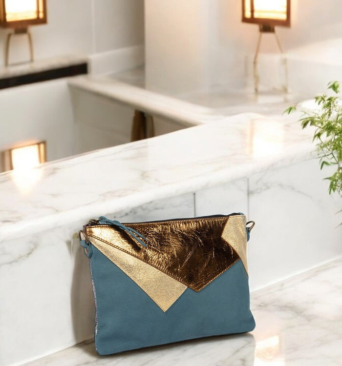 Antoinette Ameska Pochette LOUXOR Bleu Denim/Lézard Or