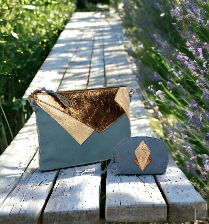 Antoinette Ameska Pochette LOUXOR Bleu Denim/Lézard Or