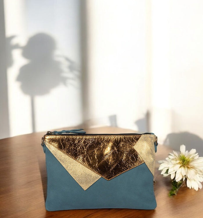 antoinette ameska Pochette LOUXOR Bleu Denim/Lézard Or