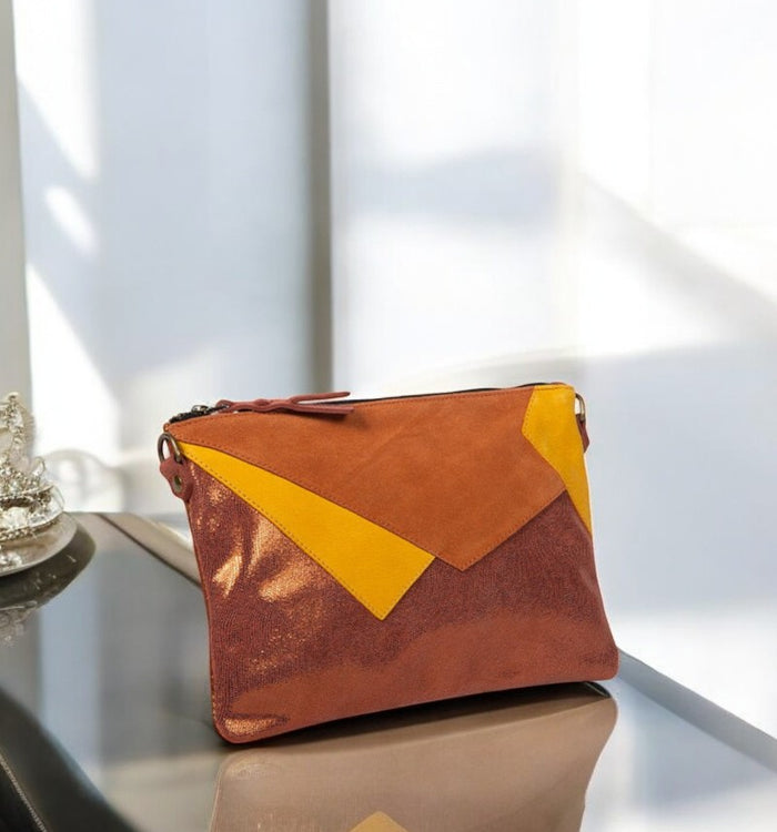 Antoinette Ameska Pochette LOUXOR Lézard Camel/Moutarde