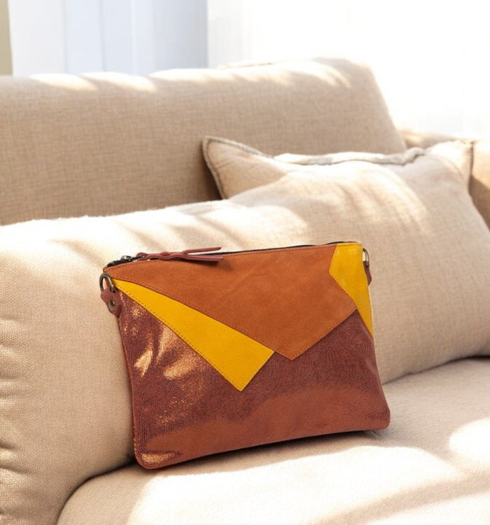 antoinette ameska Pochette LOUXOR Lézard Camel/Moutarde