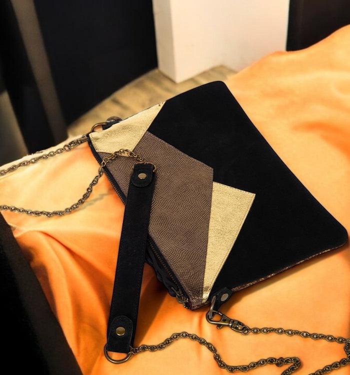 Antoinette Ameska Pochette LOUXOR Noir/Lézard Bronze