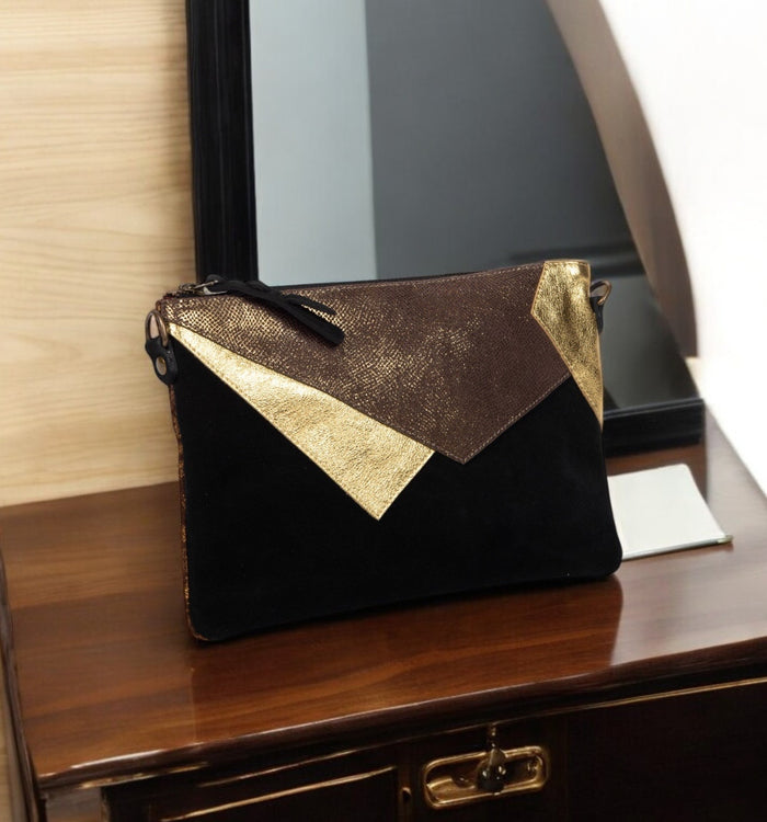 antoinette ameska Pochette LOUXOR Noir/Lézard Bronze
