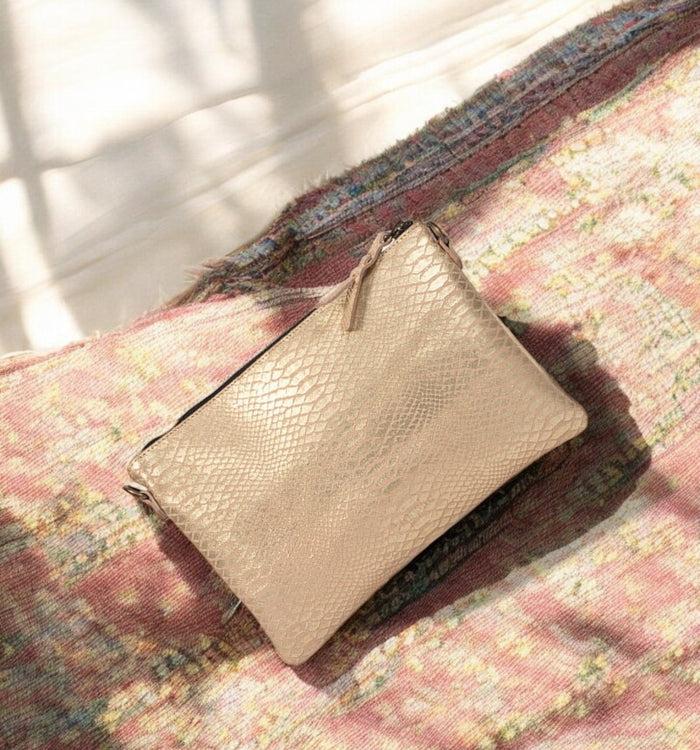 Antoinette Ameska Pochette LOUXOR Python Rose/Paillette Bordeaux