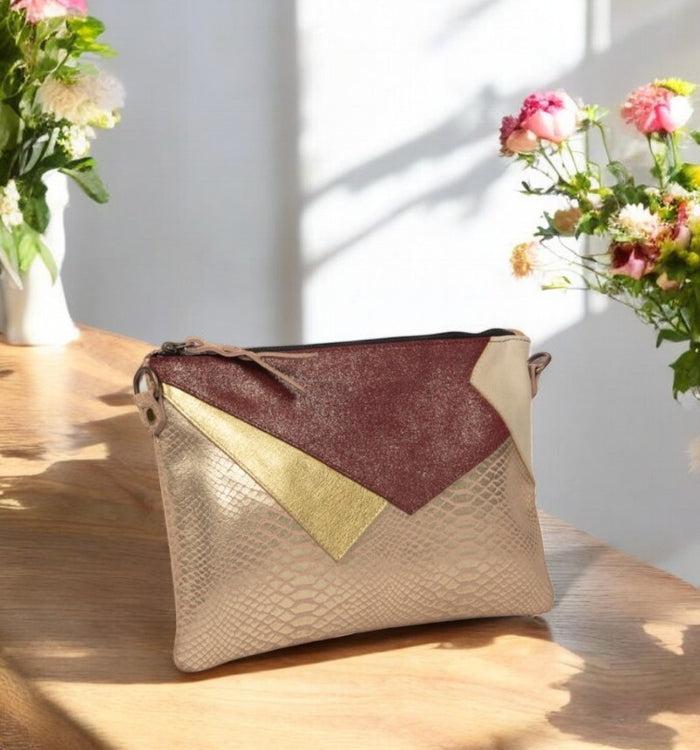 Antoinette Ameska Pochette LOUXOR Python Rose/Paillette Bordeaux