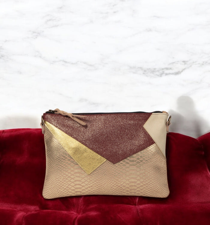 Antoinette Ameska Pochette LOUXOR Python Rose/Paillette Bordeaux