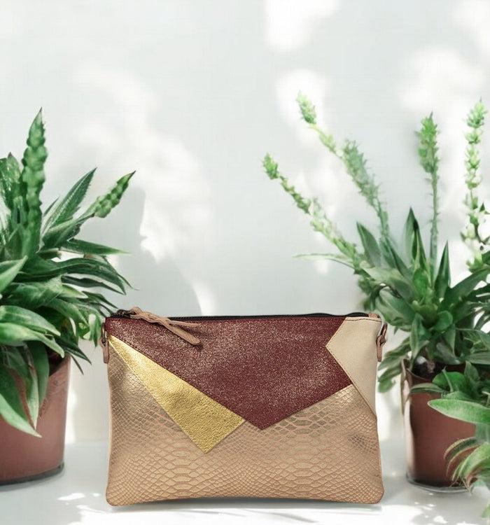 antoinette ameska Pochette LOUXOR Python Rose/Paillette Bordeaux