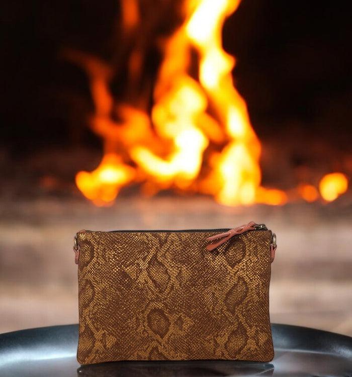 Antoinette Ameska Pochette LOUXOR Tabac/Lézard Rouille