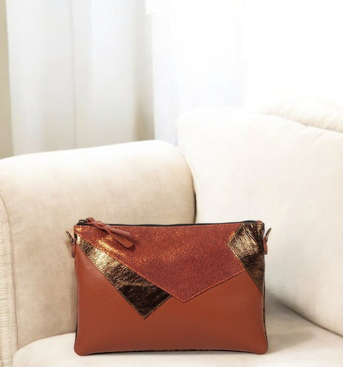 Antoinette Ameska Pochette LOUXOR Tabac/Lézard Rouille