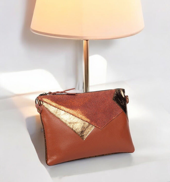 antoinette ameska Pochette LOUXOR Tabac/Lézard Rouille