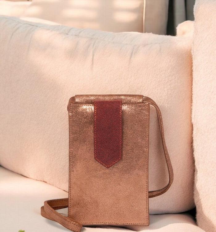 Antoinette Ameska Pochette Téléphone TEMARA Ambre/Lézard Tabac