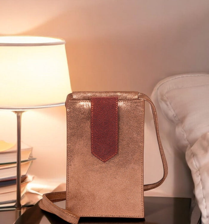 antoinette ameska Pochette Téléphone TEMARA Ambre/Lézard Tabac