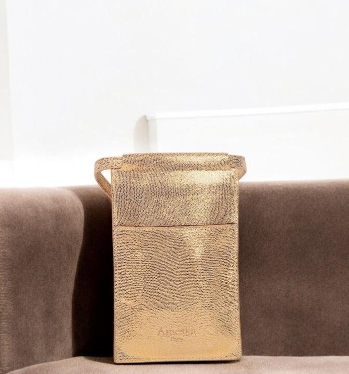 Antoinette Ameska Pochette Téléphone TEMARA Lézard Camel/ambre