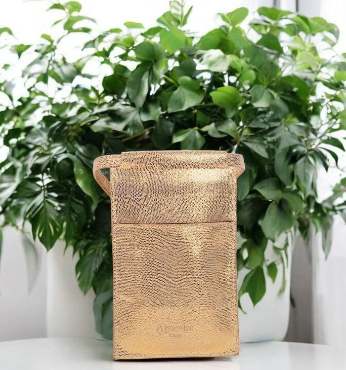 Antoinette Ameska Pochette Téléphone TEMARA Lézard Camel/ambre