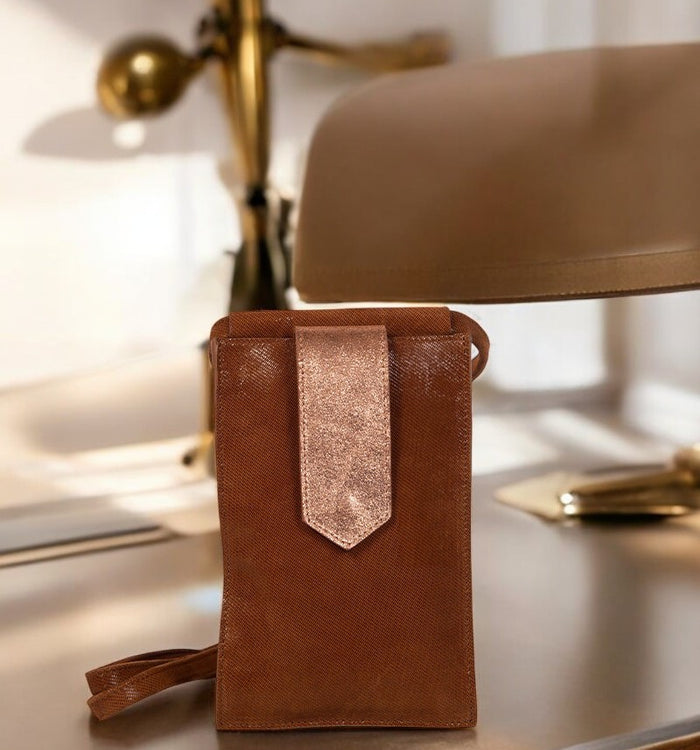 antoinette ameska Pochette Téléphone TEMARA lézard camel/ambre