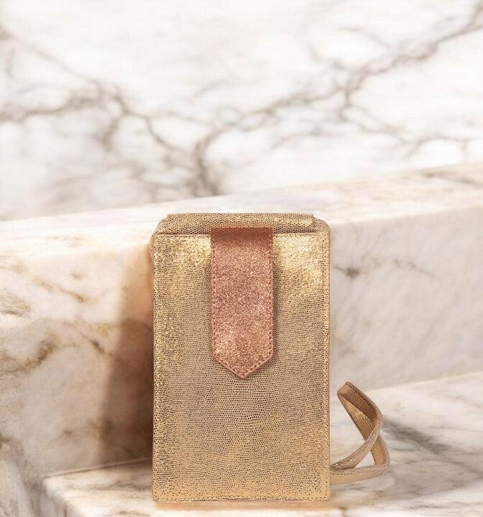 Antoinette Ameska Pochette Téléphone TEMARA Lézard Or/Ambre