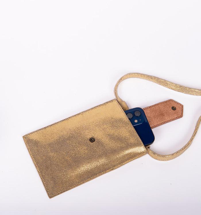 Antoinette Ameska Pochette Téléphone TEMARA Lézard Tabac/bordeaux