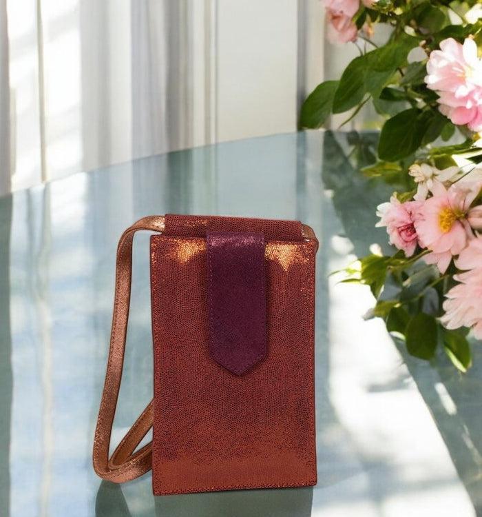 antoinette ameska Pochette Téléphone TEMARA lézard tabac/bordeaux