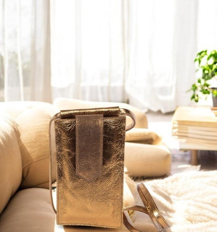 Antoinette Ameska Pochette Téléphone TEMARA Métal Doré