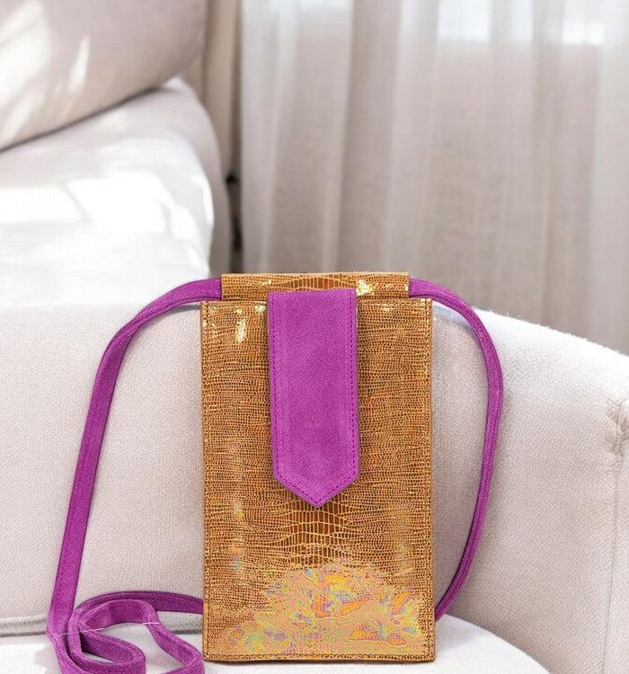 antoinette ameska Pochette Téléphone TEMARA Moutarde Hologramme