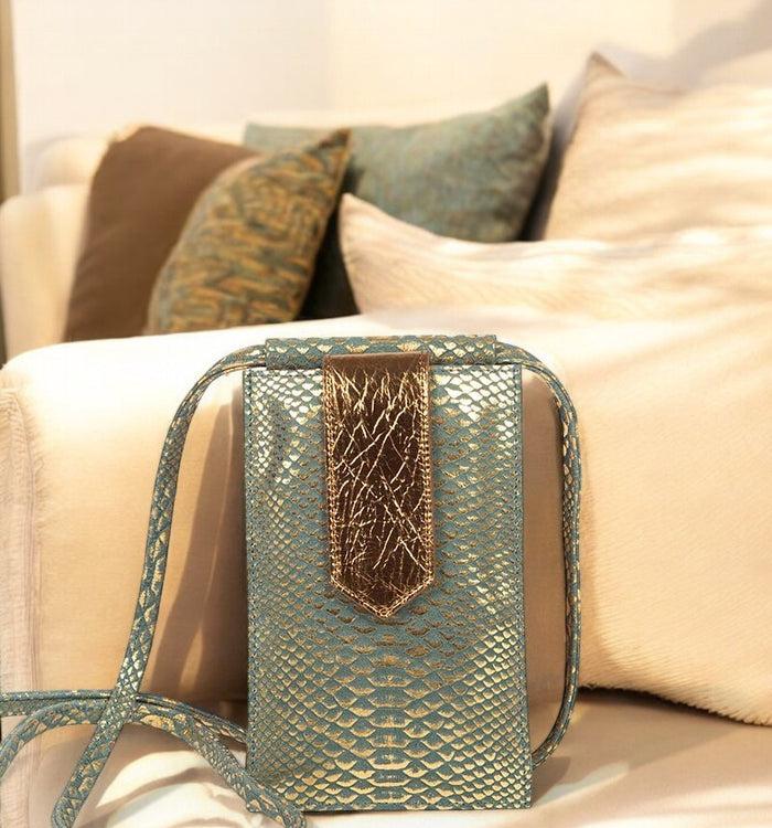 Antoinette Ameska Pochette Téléphone TEMARA Python Sauge