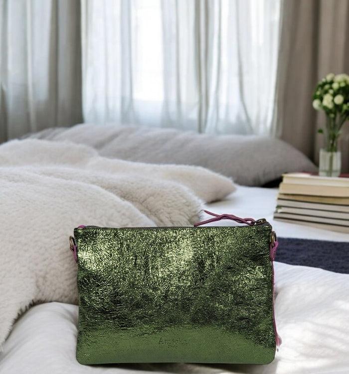 Antoinette Ameska Pochette ZANZIBAR Fuchsia/Craquelé Vert