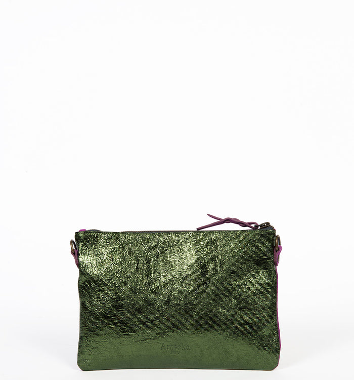 Antoinette Ameska Pochette ZANZIBAR Fuchsia/Craquelé Vert
