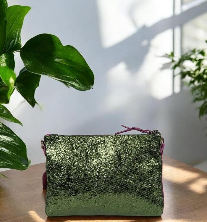 antoinette ameska Pochette ZANZIBAR Fuchsia/Craquelé Vert