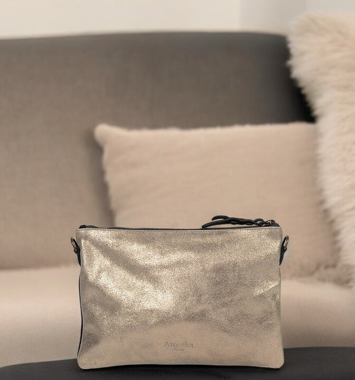 Antoinette Ameska Pochette ZANZIBAR Lézard Noir/Paillette Gris