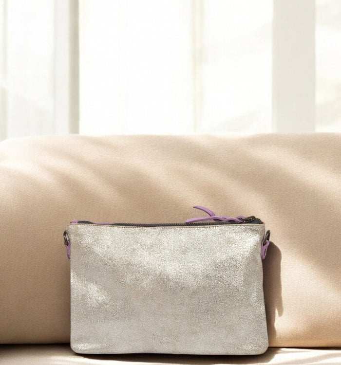 Antoinette Ameska Pochette ZANZIBAR Parme/Paillette Argent
