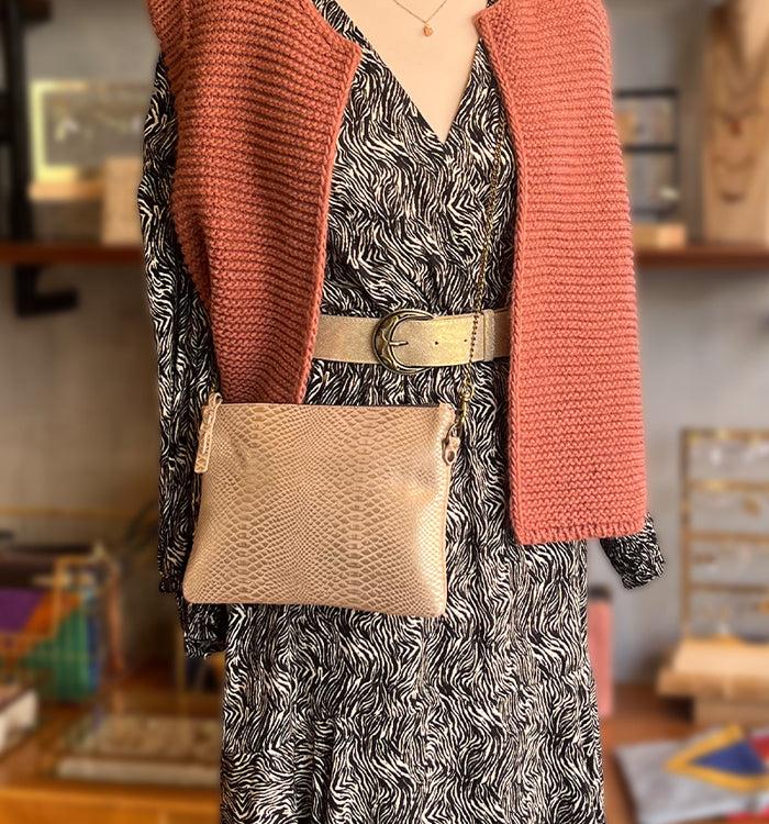 Antoinette Ameska Pochette ZANZIBAR Python Rose/Tresse Rose