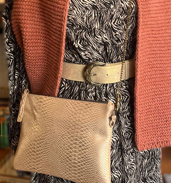 Antoinette Ameska Pochette ZANZIBAR Python Rose/Tresse Rose