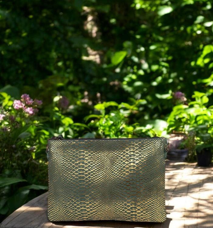 Antoinette Ameska Pochette ZANZIBAR Python Vert Sauge/Turquoise