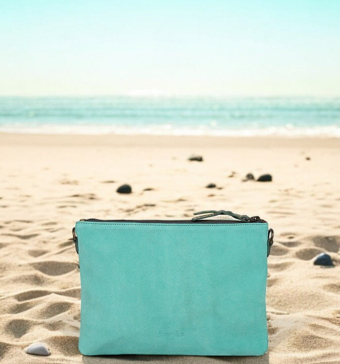 Antoinette Ameska Pochette ZANZIBAR Python Vert Sauge/Turquoise